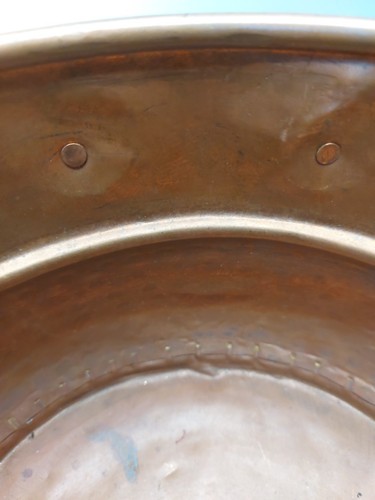 Vintage Rustic Hand Forged Hammered Copper Cauldron Cast Iron Handles 14x11 Pot - Picture 14 of 24