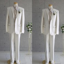 Business Men's Suits White Formal Workwear Jacket 3Pcs Prom Notch Lapel Coat
