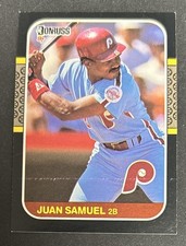 1987 Donruss Juan Samuel Baseball Card #165 Phillies 2B Pink Scratch O/C