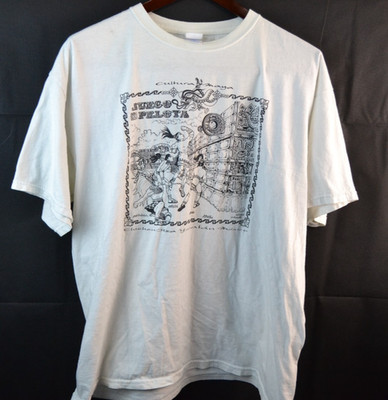 Vintage XL M&O Knits Gold Cultura Maya Chichen Itza Yucatan Mexico White T-shirt