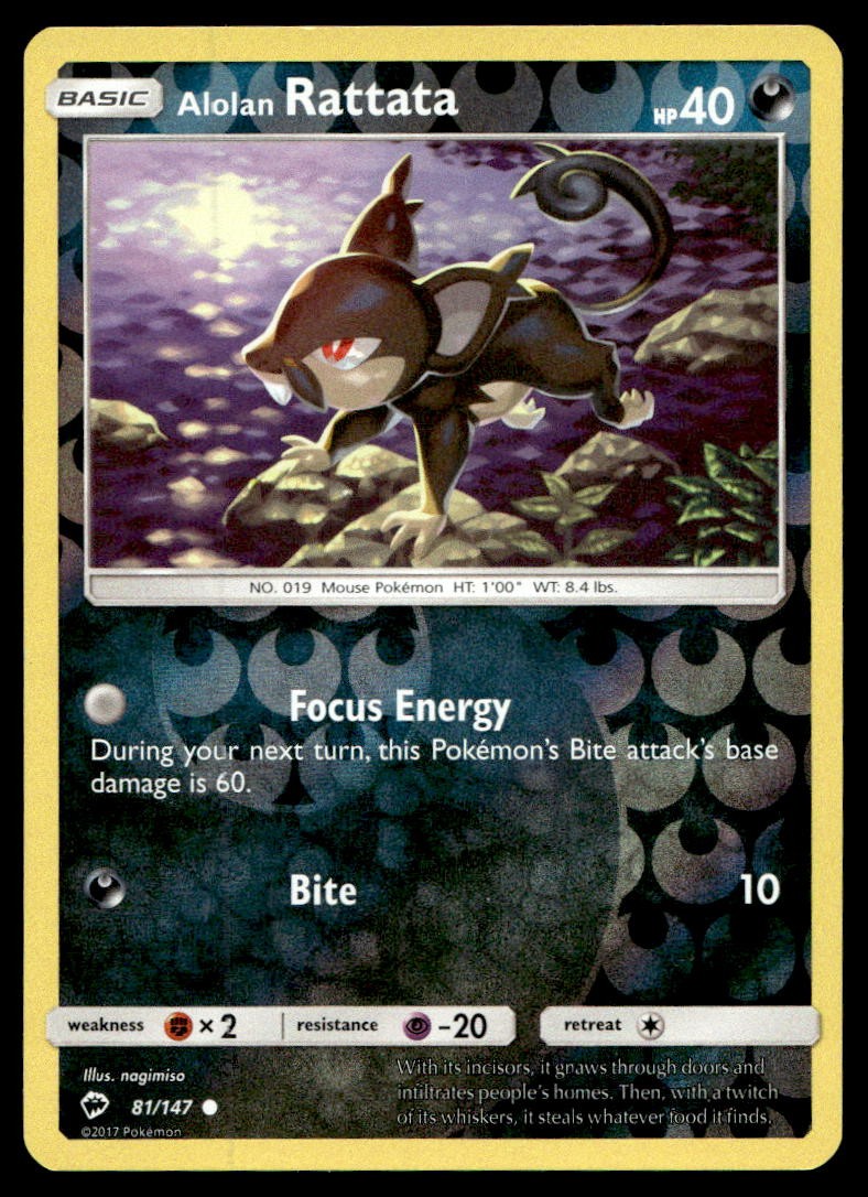 Alolan Rattata SM - Burning Shadows Reverse Holo 81/147 Pokemon TCG