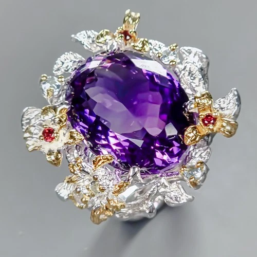 Jewellery 26ct+ Natural Amethyst Ring 925 Sterling Silver Size 8 /R434831
