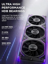 AsiaHorse Dawn 120mm ARGB Fans -  Black -Reversed Blade - RGB PC Cooling 3 Pack