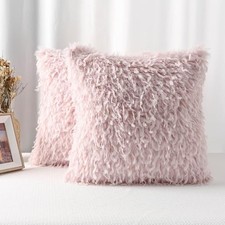 Faux Fur Throw Pillow Covers,Soft Fuzzy Pillow Covers 18 X 18 Inches,Cozy Pink
