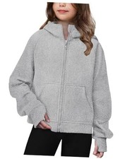 Girls Zip Up Hoodies Teen Hooded Sweatshirts Fleece Jackets 5-6 Years Grey