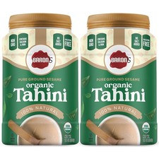 Baron's USDA Organic Tahini Pure Sesame Paste, 2 x16 oz Jars, Rich Creamy Spread
