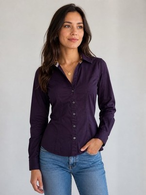 Express Womens Purple Career Style Button Cheetah Lined Blouse Top, Size XS