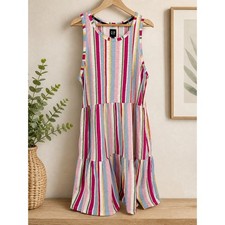 Gap Tiered Mini Dress Womens XL Multicolor Striped Sleeveless Slub Knit Pockets