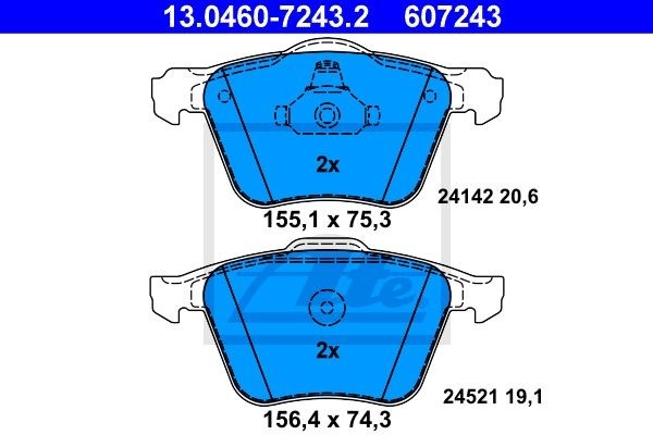 Fits ATE 13.0460-7243.2 Brake Pad Set, disc brake
