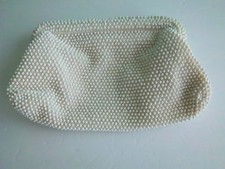 Vintage 50s/60 Corde Bead Lumured Beaded Clutch Purse Off White Snap Closure