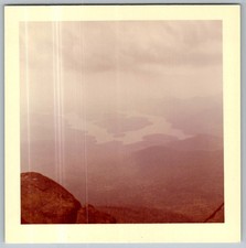 Vtg Color Snapshot Scenic Mountain Valley Aerial Lake Overlook View Misty