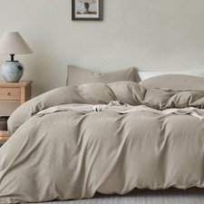 JELLYMONI Washed Cotton Duvet Cover Set Twin Size, Taupe Super Soft  Breath...