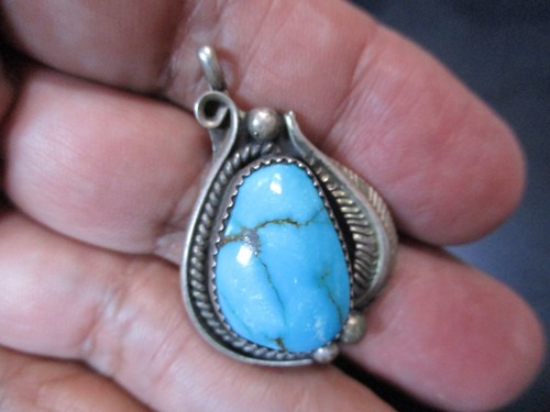 Vintage Native American Sterling Silver Blue Turquoise Pendant