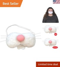 White Faux Fur Bunny Nose with Elastic Band   Perfect for Easter and Parties
