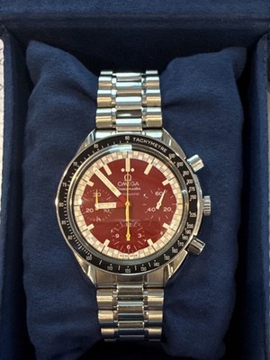 OMEGA Speedmaster Reduced 39mm Red Dial Auto Chronograph Tachymeter Box/Papers