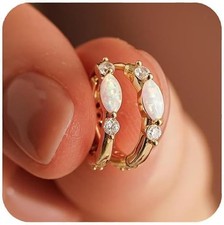 Gold Opal Huggie Earrings for Women, Minimali...