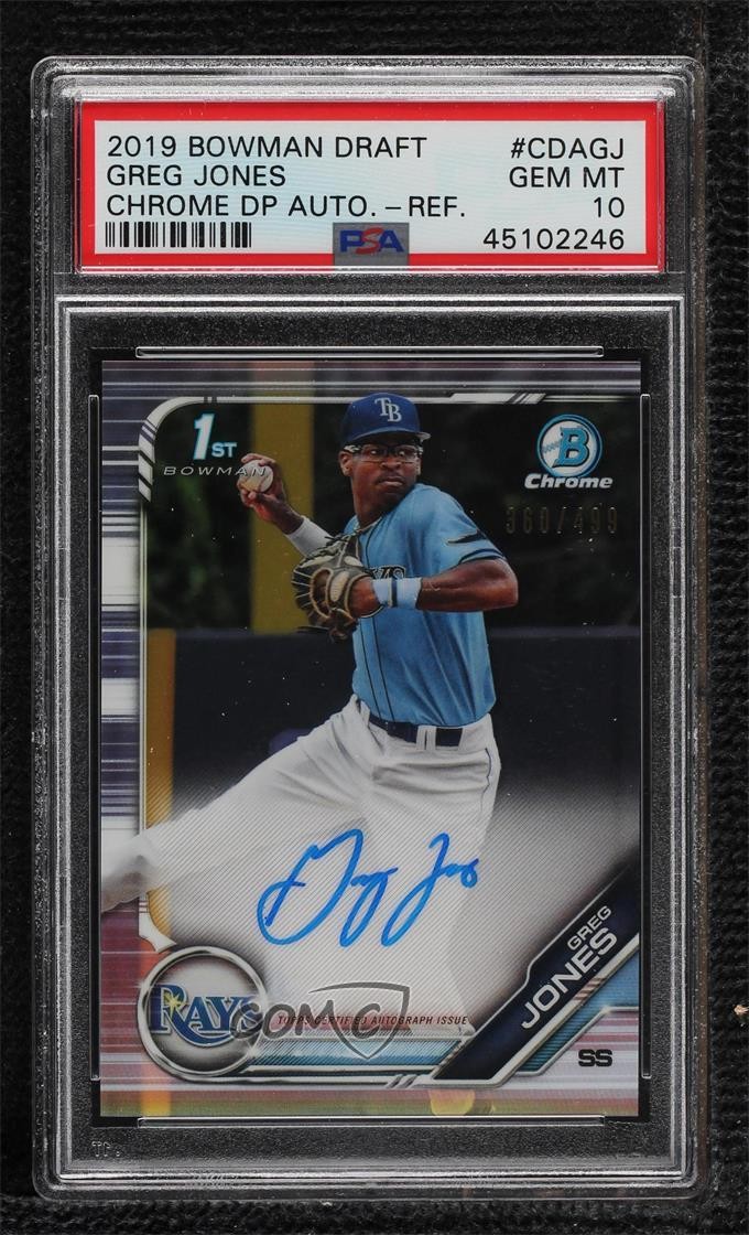 2019 Bowman Draft Chrome Pick Refractor /499 Greg Jones PSA 10 GEM MT Auto ya6