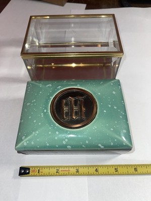 Hyde Park & Balos Glass Green Ceramic Jewelry Box Container Trinket Box Set Of 2