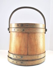 Antique Wooden Firkin Bucket Original Bentwood Bands Primitive Farmhouse 10 1/2"
