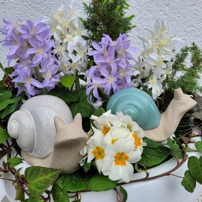 Deko Figur 2er SET Schnecken mit Haus Keramik Frühling Ostern 14 +16 cm landhaus