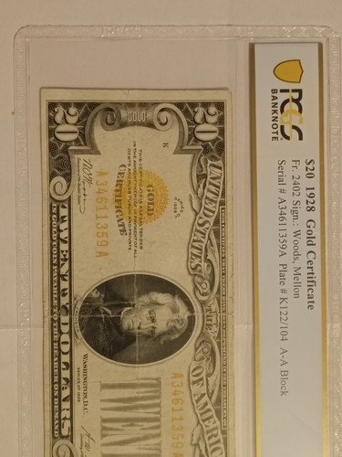 Series 1928 $20 Fr. 2402 Gold Certificate PCGS 15 Choice Fine - Picture 2 of 6