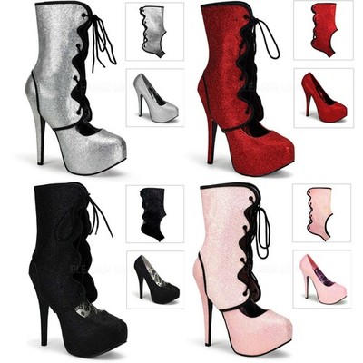 Pleaser Bordello Platform Stiletto Ankle Glitter High Heels Adult Women Teeze31