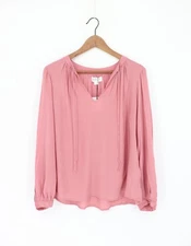 VELVET By Graham & Spencer Long Sleeve V-Neck Top Dusty Pink M $134 A3 192