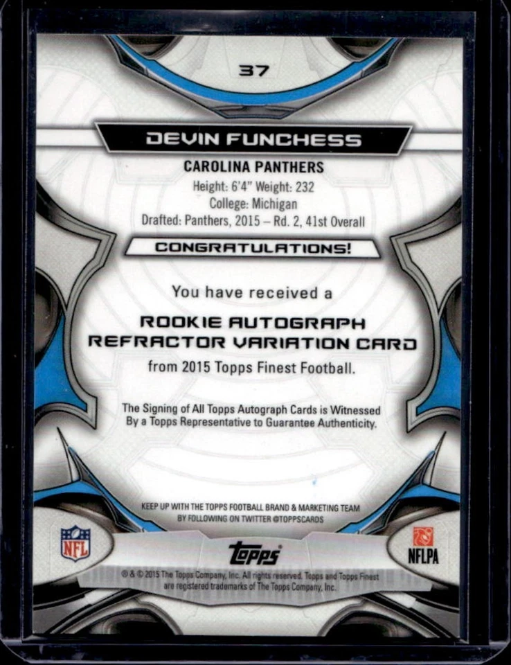2015 Finest Devin Funchess Rookie Auto Red Refractor #14/15 Panthers - Image 2 of 2