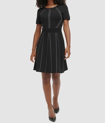 Karl Lagerfeld Paris Women's Black Heavier-Knit Round Neck Dress Size S