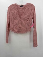 Pre-Owned Lulus Pink Size Medium Lace Cropped Long Sleeve Blouse