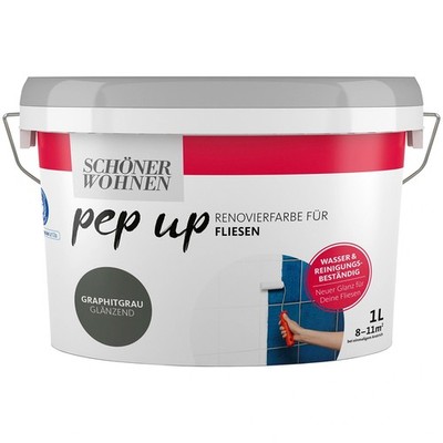 Schöner Wohnen Pep Up Renovierfarbe für Fliesen graphitgrau glänzend 1,0 Ltr.