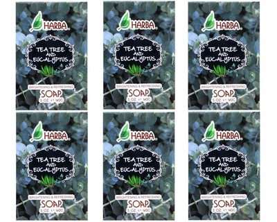 Harba Bath Soap, Brightening & Refreshing, Tee Tree & Eucalyptus, 5 OZ - 6 Pack