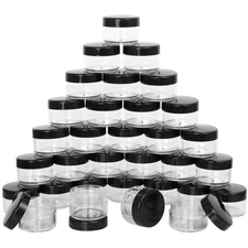 100 Count 15 Gram Small Sample Containers, Lids, Black, Traveling Jars
