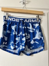Under Armour Youth Girls Medium Shorts Blue Elastic Waist Drawstring Pull On