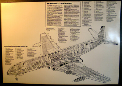 11x16'' / 27.94x40cm DH Comet 4C detailed cutaway drawing+legend on photo paper