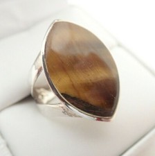 Vintage Tigers Eye Sterling Silver 1" Long Ring Sz 8