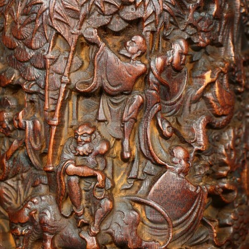 6.4'' China Wood brush pot natural Bamboo carving Pen holder Buddha - Picture 3 of 9