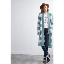 ZADIG & VOLTAIRE Sweater Womens Medium Romy Raye Striped Cashmere Long Cardigan 