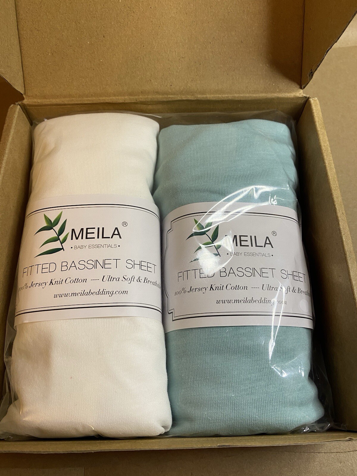 Set of 2 MEILA 100% Cotton Jersey Fitted Bassinet Sheets 32” X 19” Ultra Soft