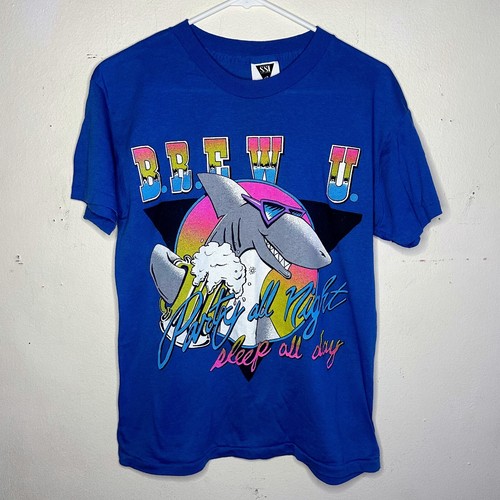 VTG 80s BREW U Party All Night Shark Tee Medium