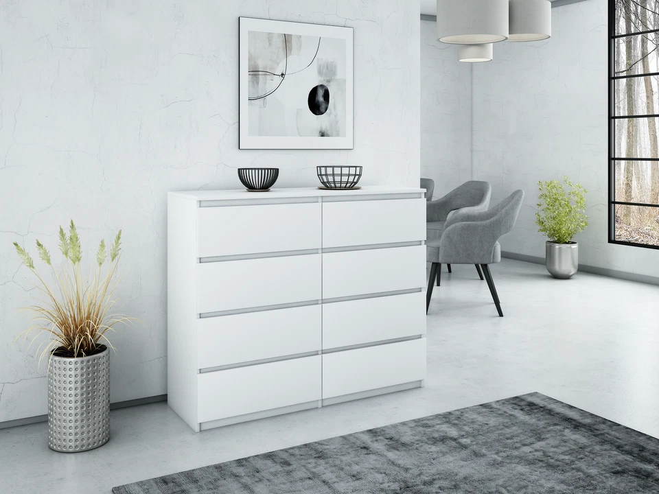 Kommode mit 8 Schubladen Sideboard Schrank Anrichte Highboard 120 weiß holz - Bild 2 von 4