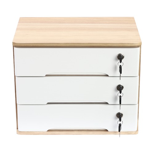 3-stufiger Schreibtisch-Aufbewahrungsschrank aus Holz mit abschließbaren Schubladen + 6 * Schlüssel für Home Office - Bild 3 von 20