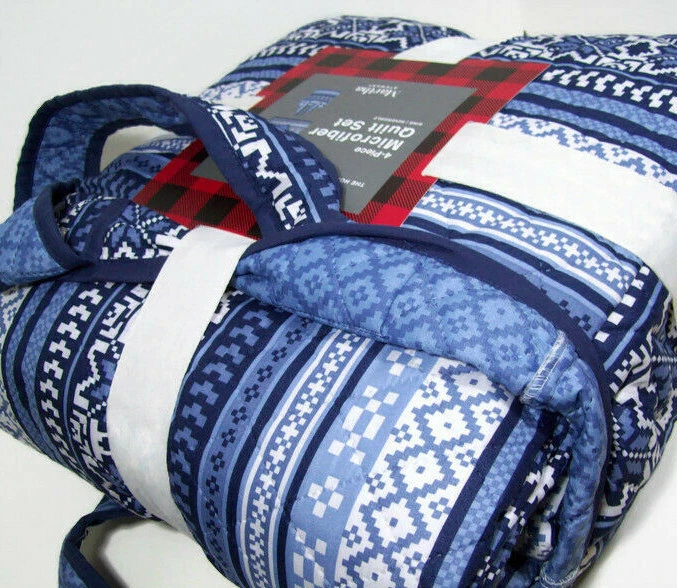 Edredón Martha Stewart Holiday reversible azul Fair Isle completo Queen fundas estándar Foto 3 de 4