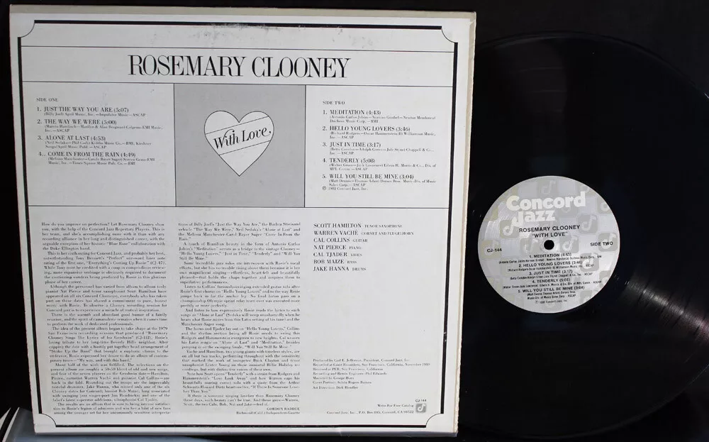 Rosemary Clooney-With Love-Concord Jazz CJ-144-Vintage 1981 Standards-CJ Inner!!