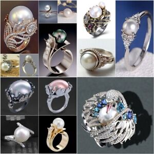 Fashion  Size 6-10 Antique Wedding Ring For Women White Pearl Ring Jewelry Gifts