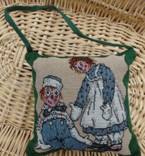 1998 Target Raggedy Ann  Andy Green Tapestry 5" Mini Pillow with Handle NEW