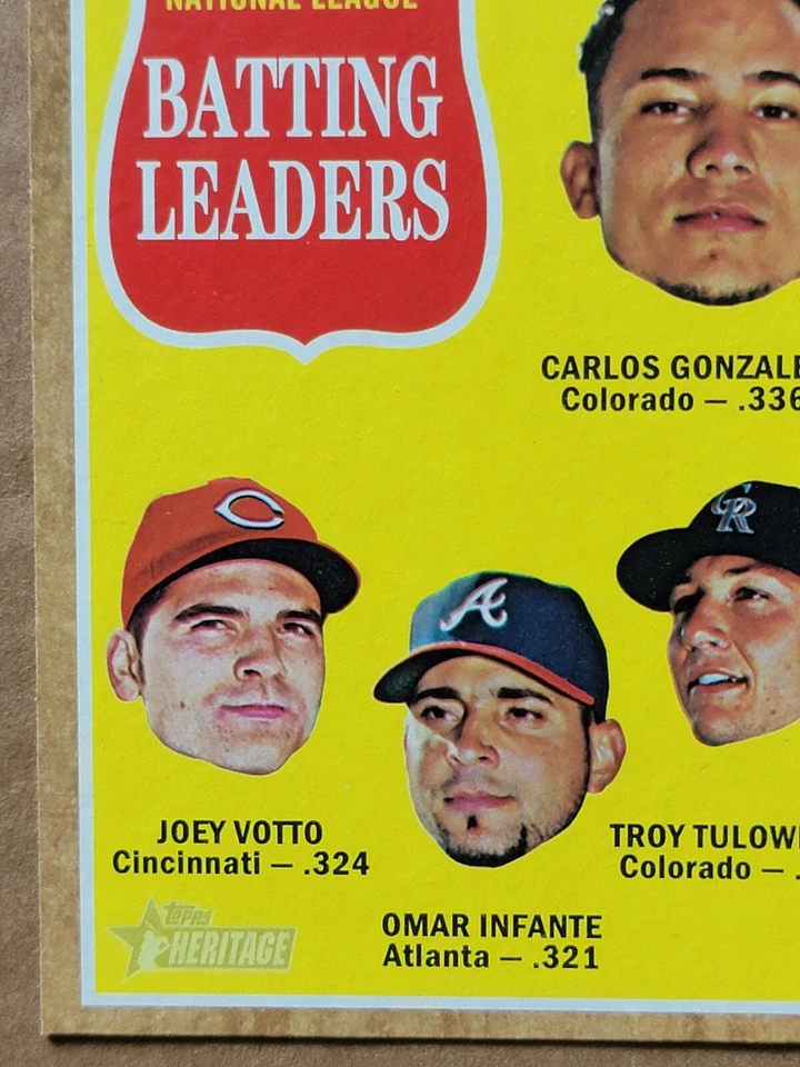 2011 Topps Heritage Batting Leaders Baseball Card #52 Joey Votto Foto 4 de 4