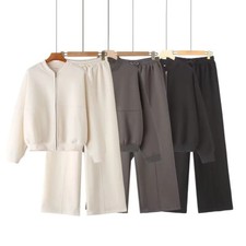 Women's Fleece Zipper Sweater Jacket Set, Loose Sportswear Set, Jogging Pants.