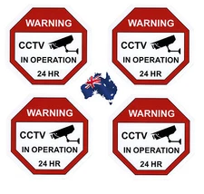 CCTV Camera Warning Stickers, Surveillance Vinyl Decal, Video Security Sign X4