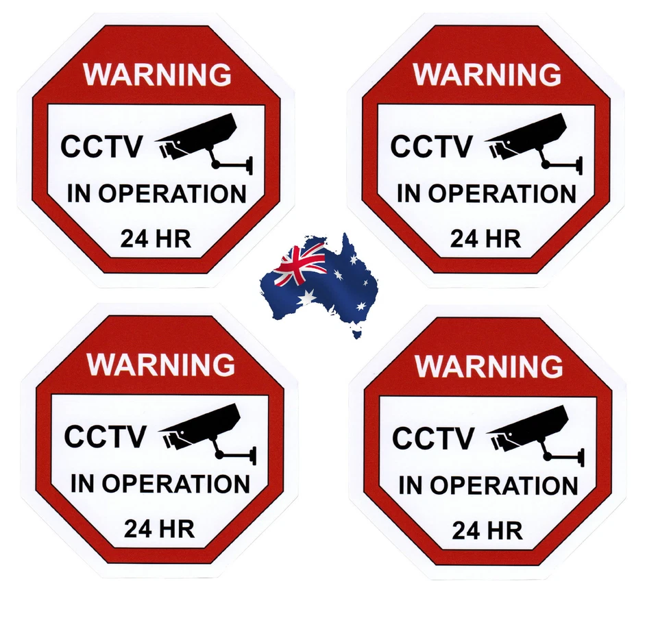 CCTV Camera Warning Stickers, Surveillance Vinyl Decal, Video Security Sign X4
